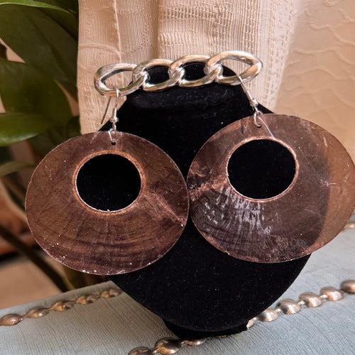 Hawaiian Jewelry Brown Circle Shell Dangle Earrings with Stainless Steel Hooks