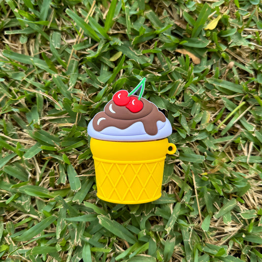 Ice Cream Cup  AirPods Case with Keychain, Shock-Proof Silicone Skin Full Protective Cover
