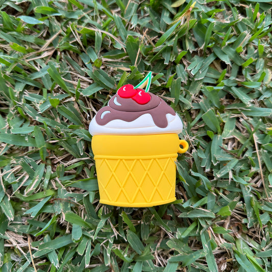 Ice Cream Cup  AirPods Case with Keychain, Shock-Proof Silicone Skin Full Protective Cover