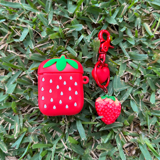 Strawberry  AirPods Case with Keychain, Shock-Proof Silicone Skin Full Protective Cover