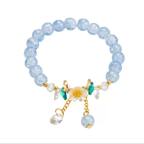 Blue Crystal Beaded Bracelet with Floral Charm
