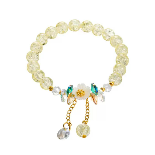 Yellow Crystal Beaded Bracelet with Floral Charm