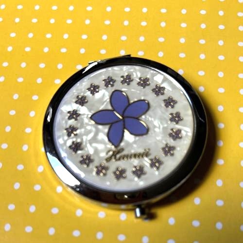 Hawaiian Purple Plumeria with Golden Background Compact Makeup Mirror – Elegant Travel Pocket Mirror
