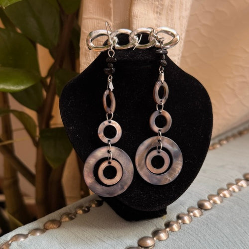 Hawaiian Jewelry Gray Multi Circle Stylish Long Dangle earrings with Stainless Steel Hooks