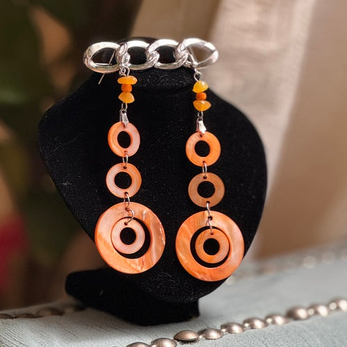 Hawaiian Jewelry Orange Multi Circle Stylish Long Dangle earrings with Stainless Steel Hooks