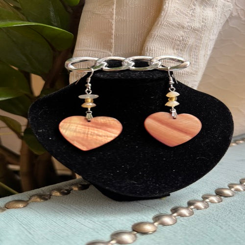 Hawaiian Jewelry Orange Heart Shaped Shell Dangle Earrings with Stainless Steel Hooks