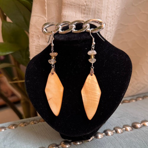 Hawaiian Jewelry White Diamond Shaped Shell Dangle Earrings with Stainless Steel Hooks