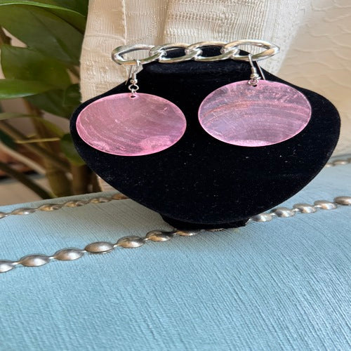 Hawaiian Jewelry Light Purple Circle Shell Dangle Earrings with Stainless Steel Hooks