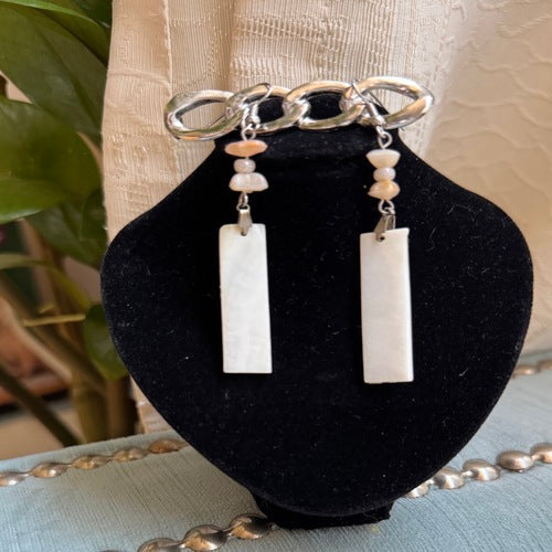Hawaiian Jewelry White Rectangular Mother-of-Pearl Pendant Dangle Earrings with Stainless Steel Hooks