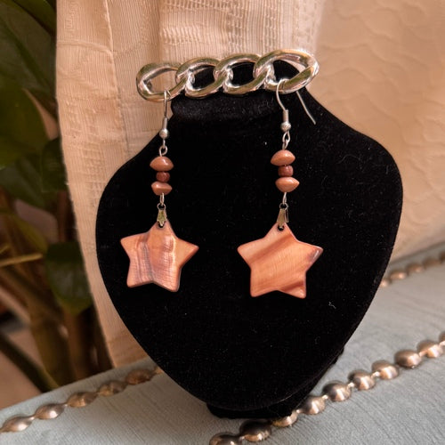 Hawaiian Jewelry Pinkish-Brown Star Shaped Shell Dangle Earrings with Stainless Steel Hooks