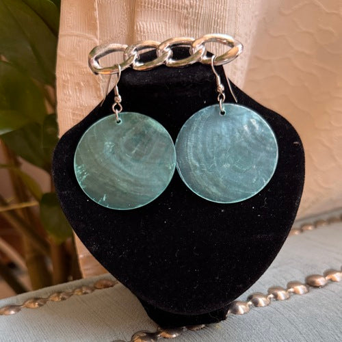 Hawaiian Jewelry Translucent Turquoise Circle Shell Dangle Earrings with Stainless Steel Hooks
