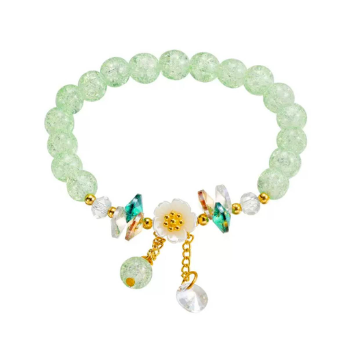 Green Crystal Beaded Bracelet with Floral Charm