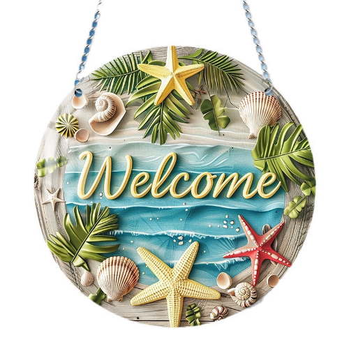 Starfish and Seashell Plaque Style 1, Welcome Sign, Summer Sign, Home Decoration, Front Door Decoration