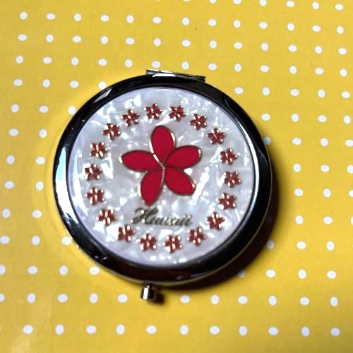 Hawaiian Red Plumeria with Golden Background Compact Makeup Mirror – Elegant Travel Pocket Mirror