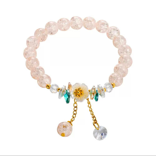 Champagne Crystal Beaded Bracelet with Floral Charm