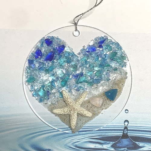 Sea Glass Suncatcher Style 1, Acrylic Ocean Wave Crashing Beach Ornament, Hanging Sea Glass Pieces Light Catcher Ornament for Beach Themed Home Interiors