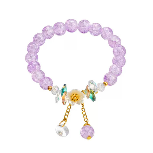 Lavender Crystal Beaded Bracelet with Floral Charm