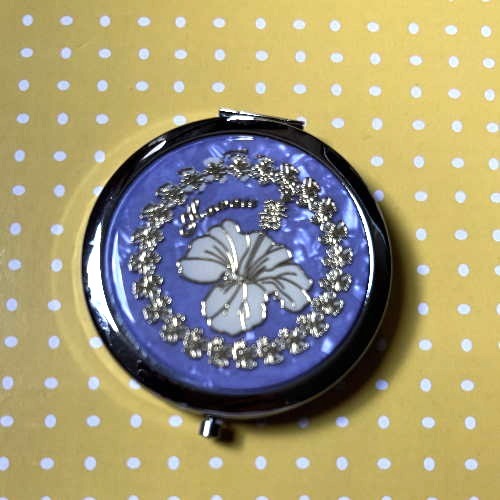 Hawaiian Hibiscus Light Blue Compact Mirror with Blue background - Elegant and Portable Makeup Mirror