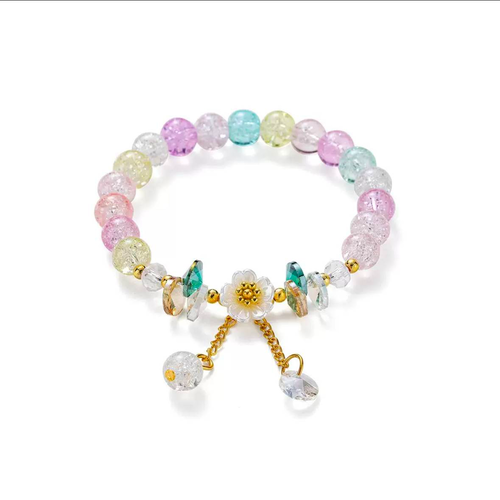 Rainbow Crystal Beaded Bracelet with Floral Charm
