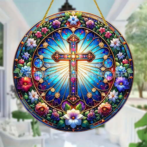 Plexiglas Cross Suncatcher - Sun Catcher Home Decor Aesthetic Iridescent Party - Stained Acrylic Window Hanging for Room Decor Aesthetic, Outdoor Decor, Garden Decor for Yard and Balcony.