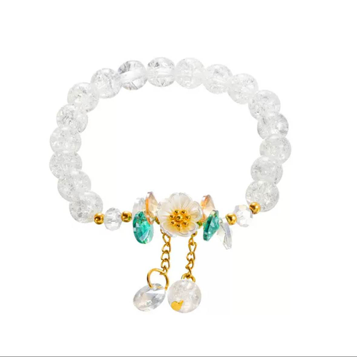 Clear Crystal Beaded Bracelet with Floral Charm