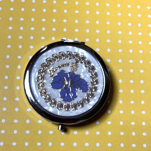 Hawaiian Hibiscus Blue Compact Mirror with Light Blue background - Elegant and Portable Makeup Mirror
