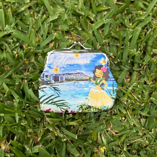 Hawaiian Flowers Canvas Mini Coin Purse, Makeup Bag, with Kiss Lock Buckle, Perfect Gift For Girls Women Daily Use