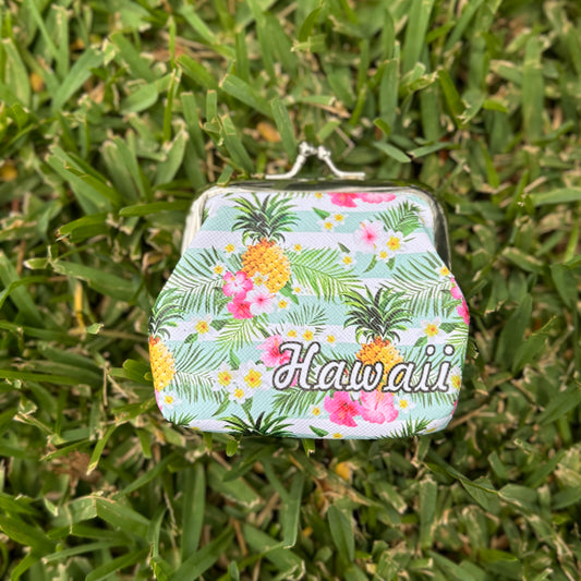 Hawaiian Flowers Canvas Mini Coin Purse, Makeup Bag, with Kiss Lock Buckle, Perfect Gift For Girls Women Daily Use