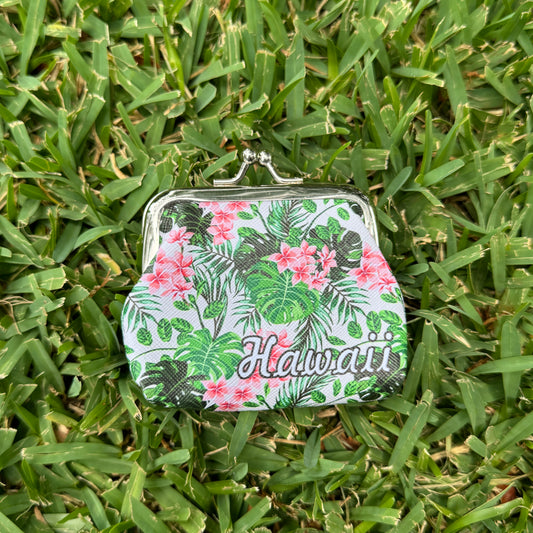 Hawaiian Flowers Canvas Mini Coin Purse, Makeup Bag, with Kiss Lock Buckle, Perfect Gift For Girls Women Daily Use