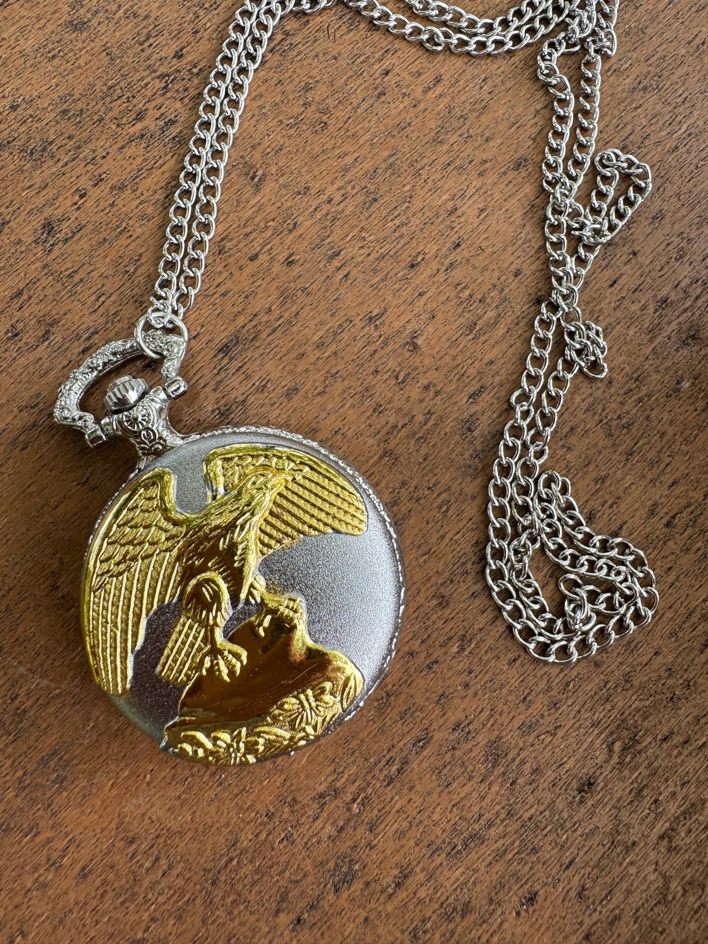 Hollow Eagle Pocket Watch Flying Eagle Carving Animal Clock with Stainless Steel Case and Chain