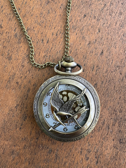 Vintage Classic Large Skeleton Pocket Watch,Antique Bronze with Stainless Steel Case and Chain