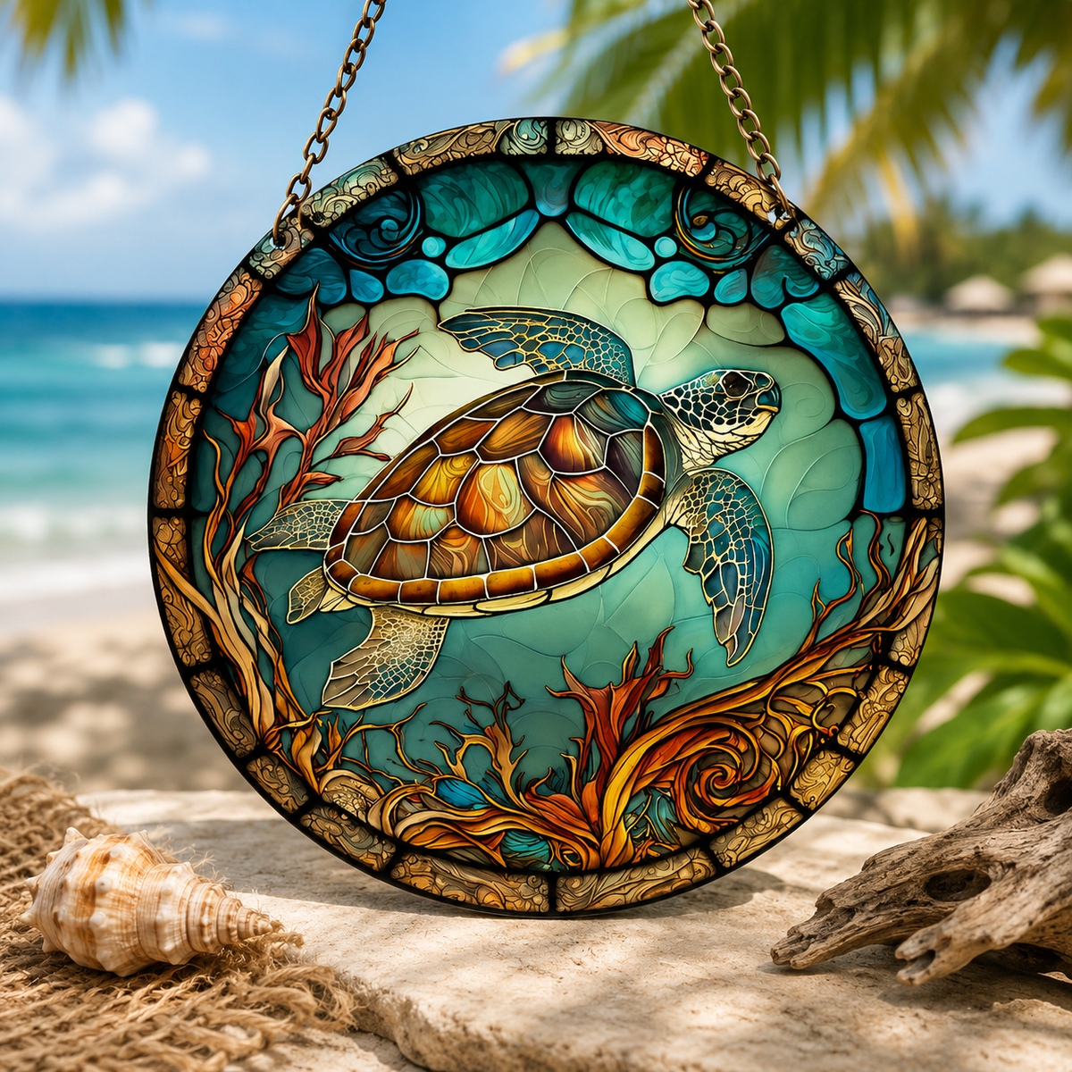 Sea Turtle Stained Acrylic Window Suncatcher, Round Wall Hanging Decor, Garden Art For Home, Window, Bar, Office Decor, Housewarming, Friends, Family, Colleagues Gifts