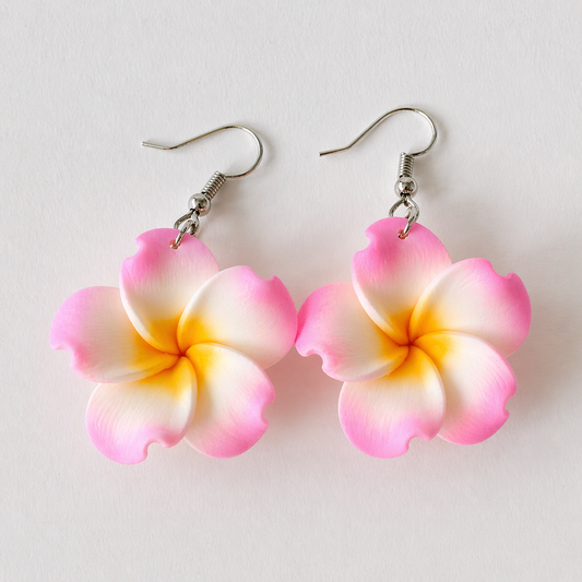 Pink Plumeria Flower Drop Earrings