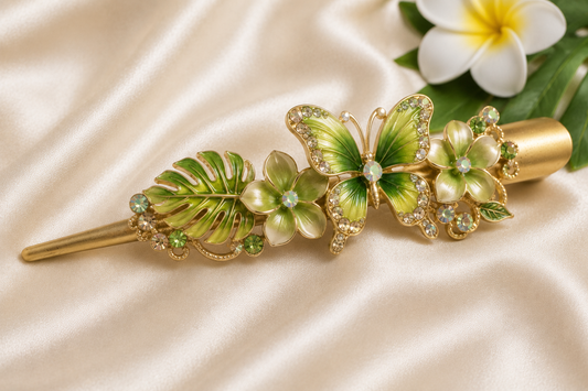 Aloha Butterfly Floral Clip – Tropical Green