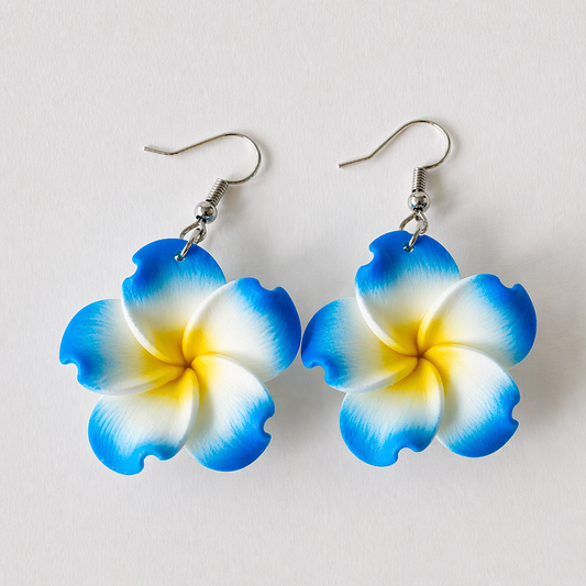 Blue Plumeria Flower Drop Earrings