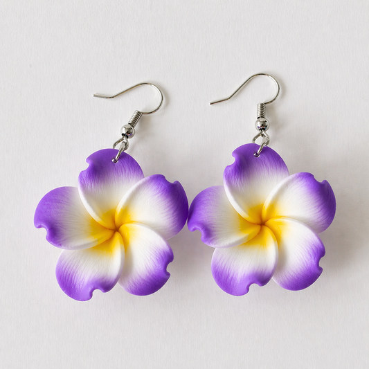 Purple Plumeria Flower Drop Earrings