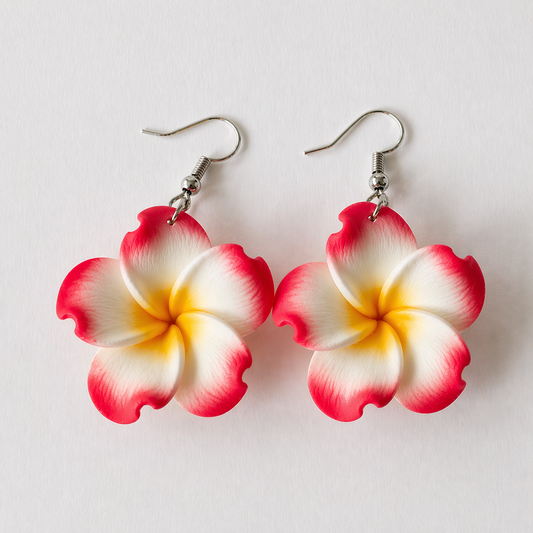 Red Plumeria Flower Drop Earrings