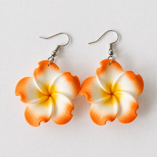 Orange Plumeria Flower Drop Earrings