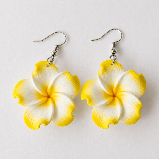 Yellow Plumeria Flower Drop Earrings