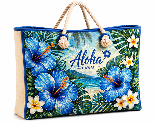Blue Hibiscus Beach Bag
