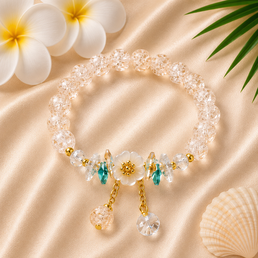 Champagne Crystal Beaded Bracelet with Floral Charm