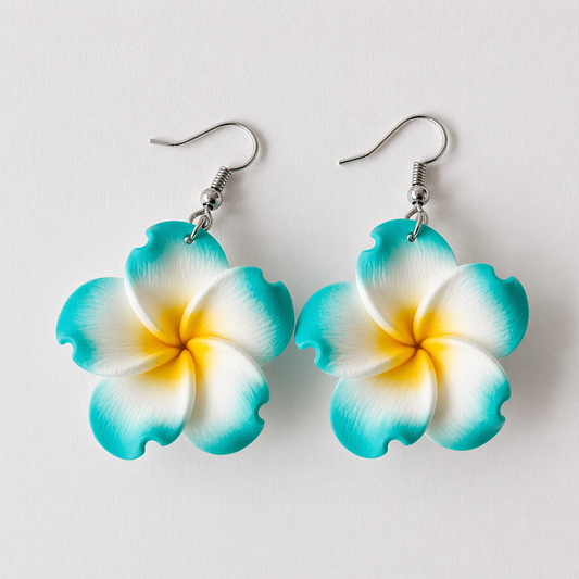 Turquoise Plumeria Flower Drop Earrings