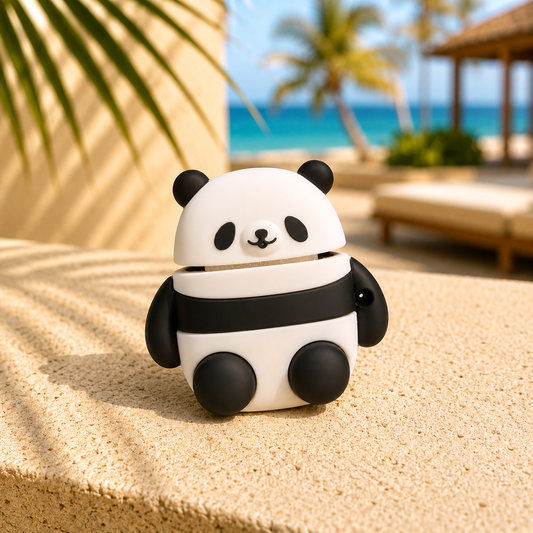 Cute Panda Peach AirPods Case with Keychain