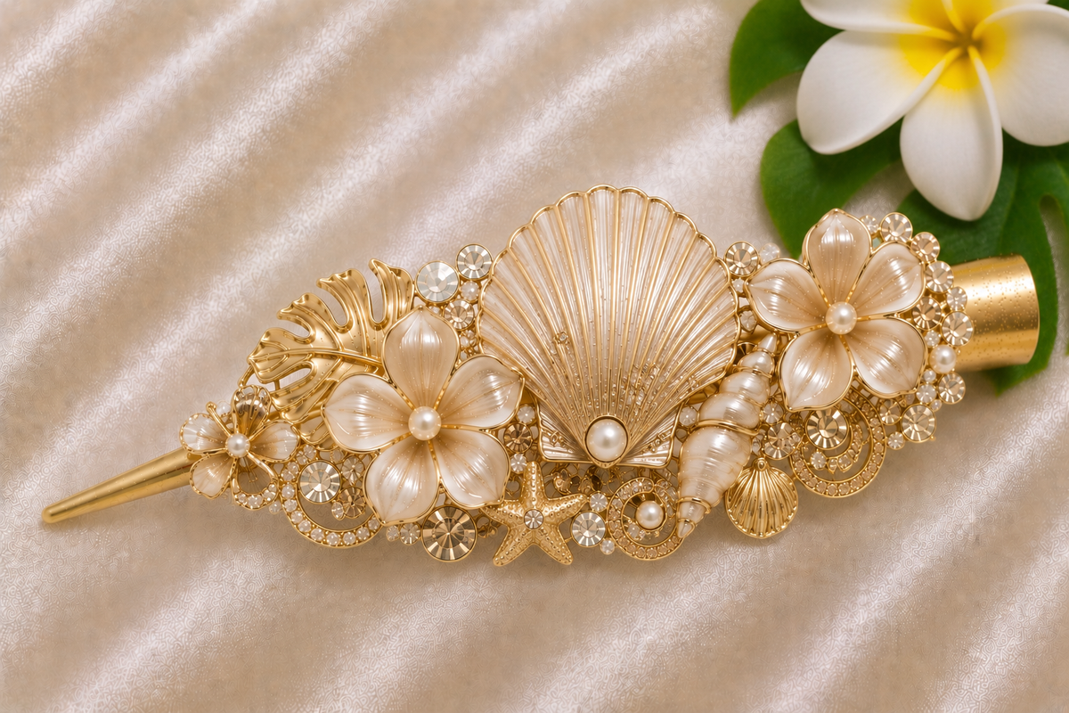 Tropical Seashell Hair Clip – Champagne Pearl