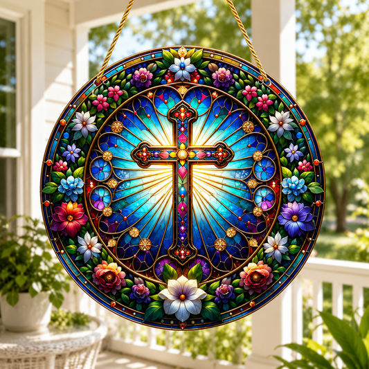 Plexiglas Cross Suncatcher - Sun Catcher Home Decor Aesthetic Iridescent Party - Stained Acrylic Window Hanging for Room Decor Aesthetic, Outdoor Decor, Garden Decor for Yard and Balcony.