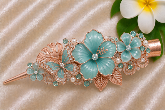 Hawaiian Dream Floral Clip – Soft Teal