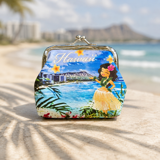 Hawaiian Flowers Canvas Mini Coin Purse, Makeup Bag, with Kiss Lock Buckle, Perfect Gift For Girls Women Daily Use