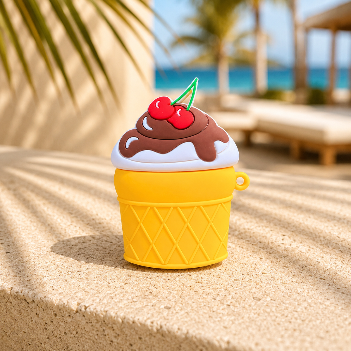 Ice Cream Cup  AirPods Case with Keychain, Shock-Proof Silicone Skin Full Protective Cover