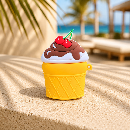 Ice Cream Cup  AirPods Case with Keychain, Shock-Proof Silicone Skin Full Protective Cover