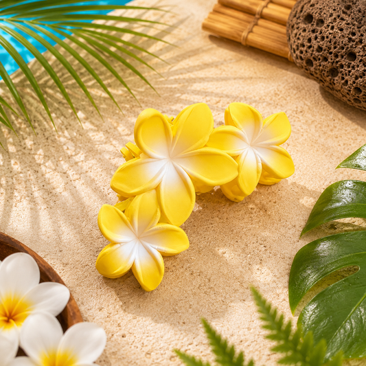 Colored Hawaiian Plumeria Flower Claw Hair Clips for Women